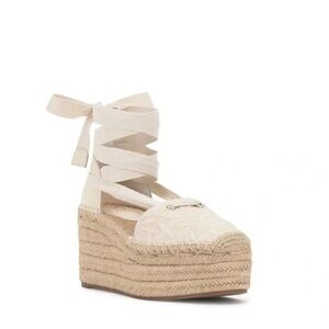 Vince Camuto Cream Lace-Up Espadrille Wedges